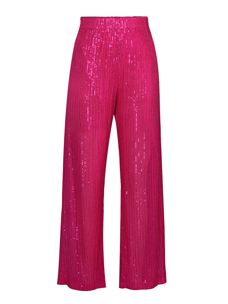 Sparkly Two-piece Set Sequin Top Blouse Shirt And Pants Suit