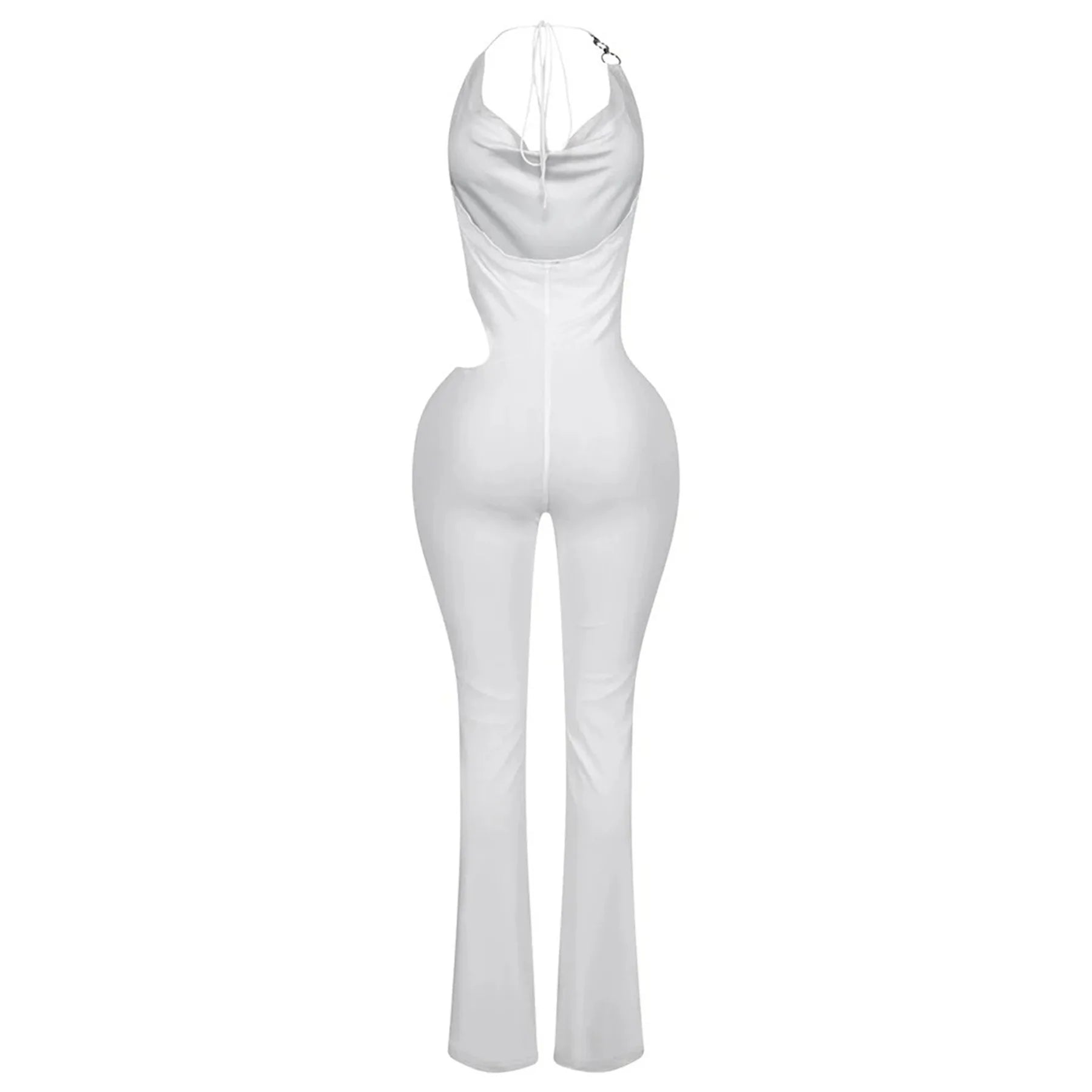 Sleeveless Pile Collar Halter Hollow Out Jumpsuits
