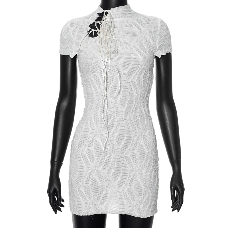 See Through Elegant Chic Y2K Shorts Sleeve Mini  Bodycon Dress