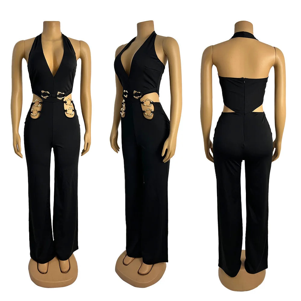 Backless Straight Sleeveless Flare Jumpsuits