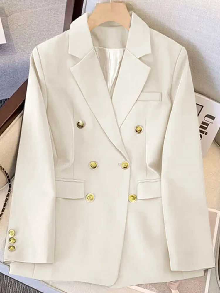 Elegant Office Lady Blazer Suit Coat High Waist Straight Pants Set