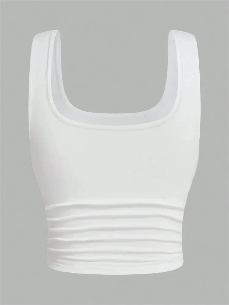 Ruched U-neck Solid Basic Sleeveless Tank Crop Top