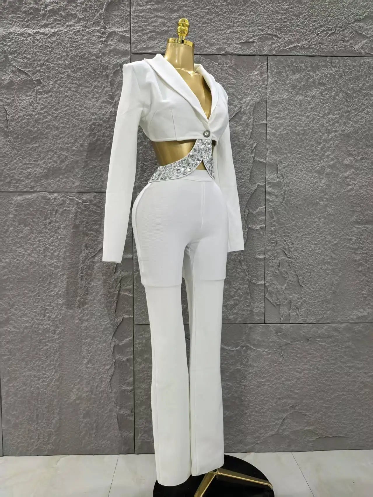Long Sleeve Crystal Two Pieces Bodycon Bandage Set