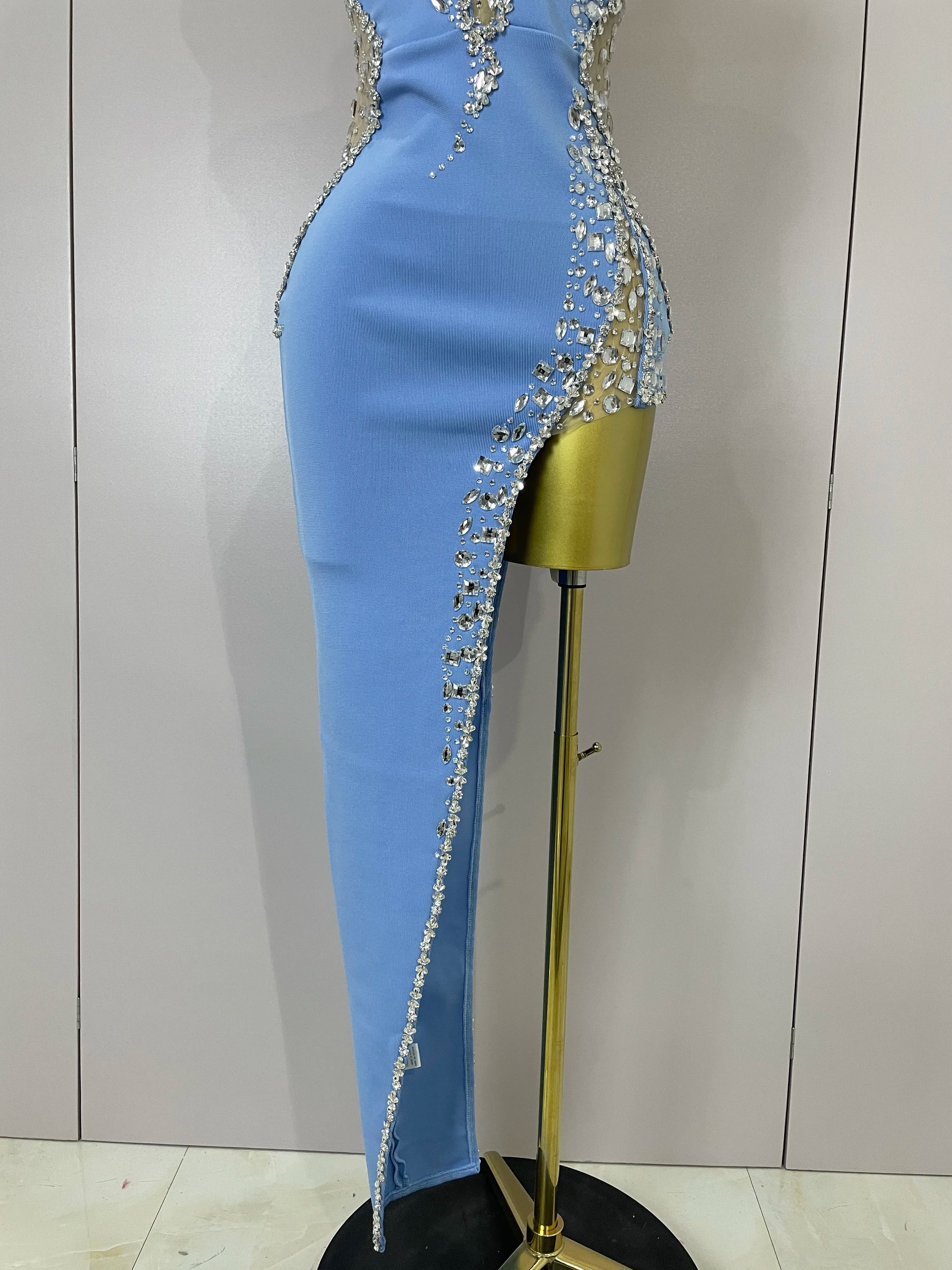Strapless Shinning Rhinestones Bodycon Bandage Long Dress