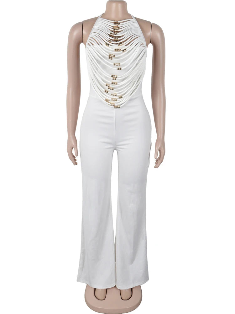 Beaded Fringed Palazzo Jumpsuits