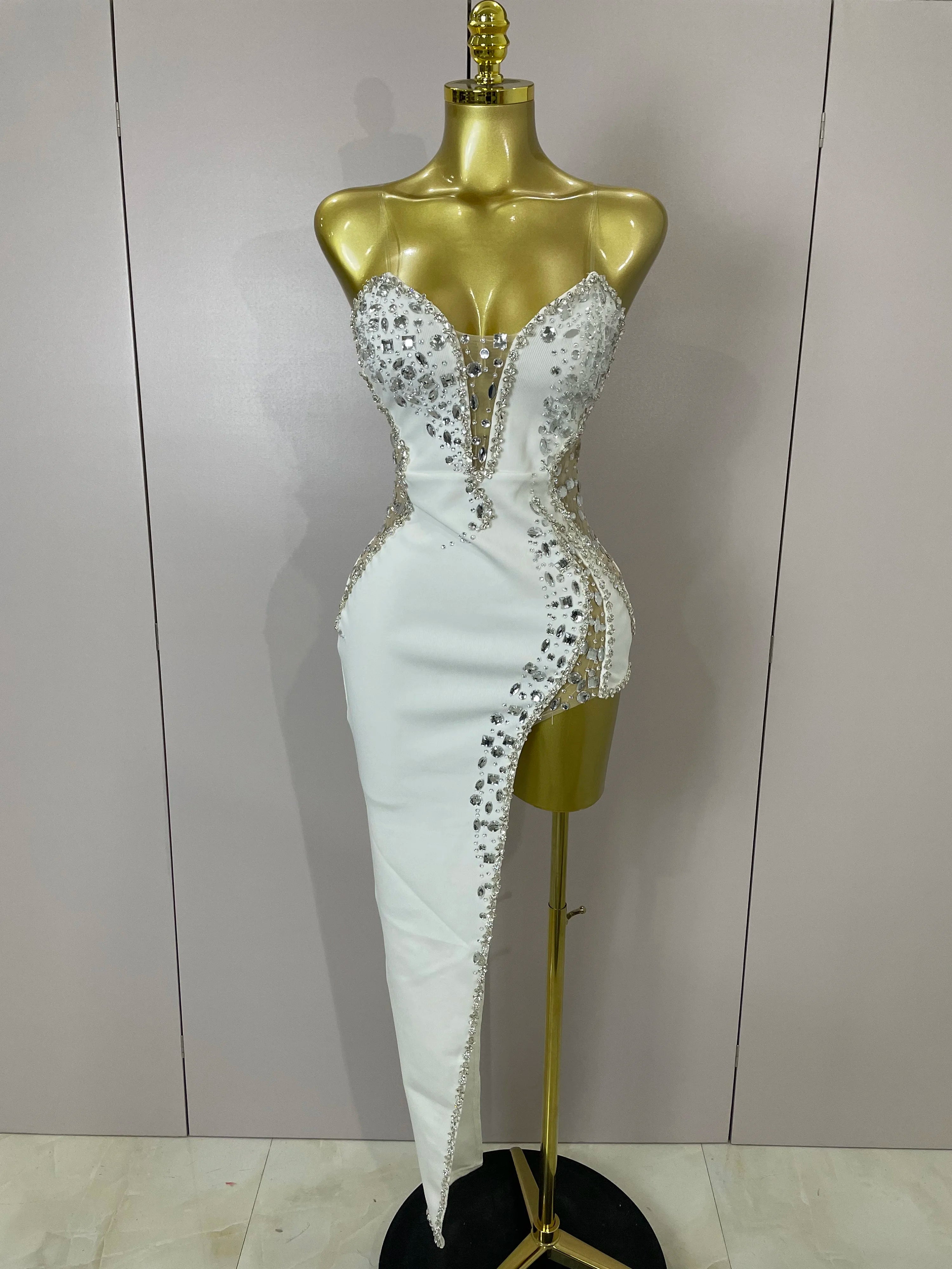 Strapless Shinning Rhinestones Bodycon Bandage Long Dress
