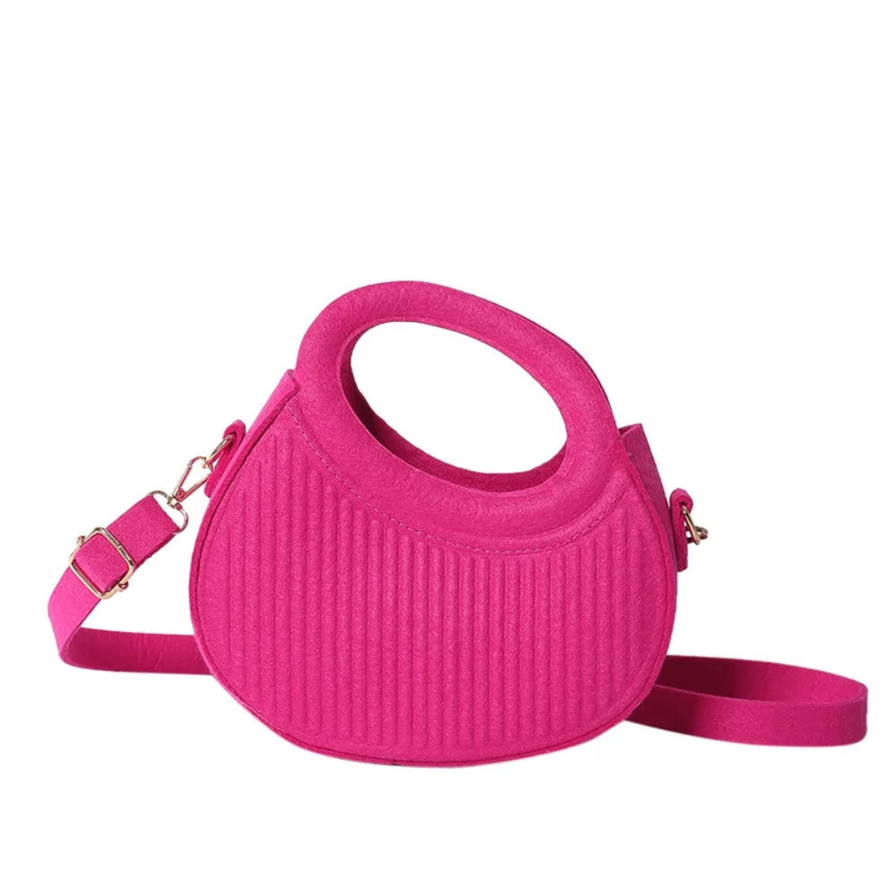 Half Moon Pleated PU Leather Felt Crossbody Handbag