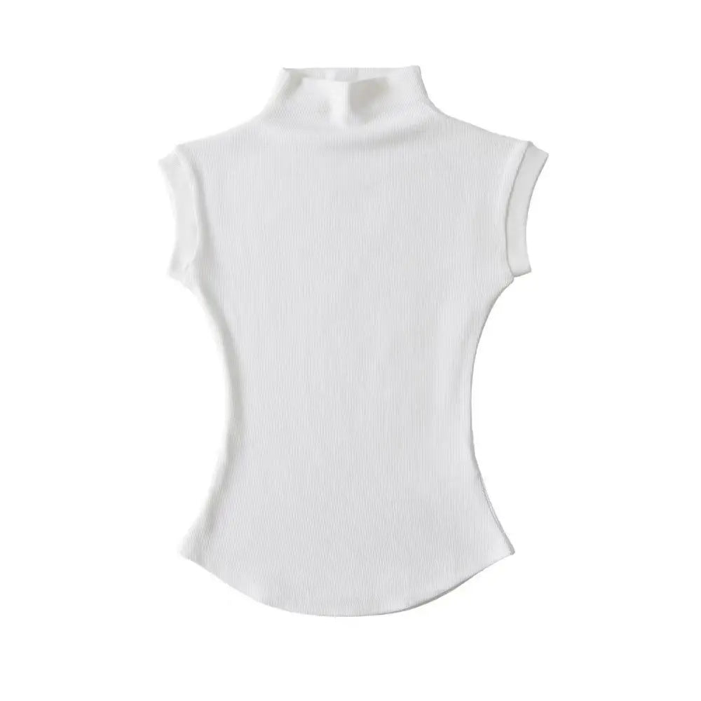 Turtleneck Sleeveless T-slim Fit Pullovers Causal Tees