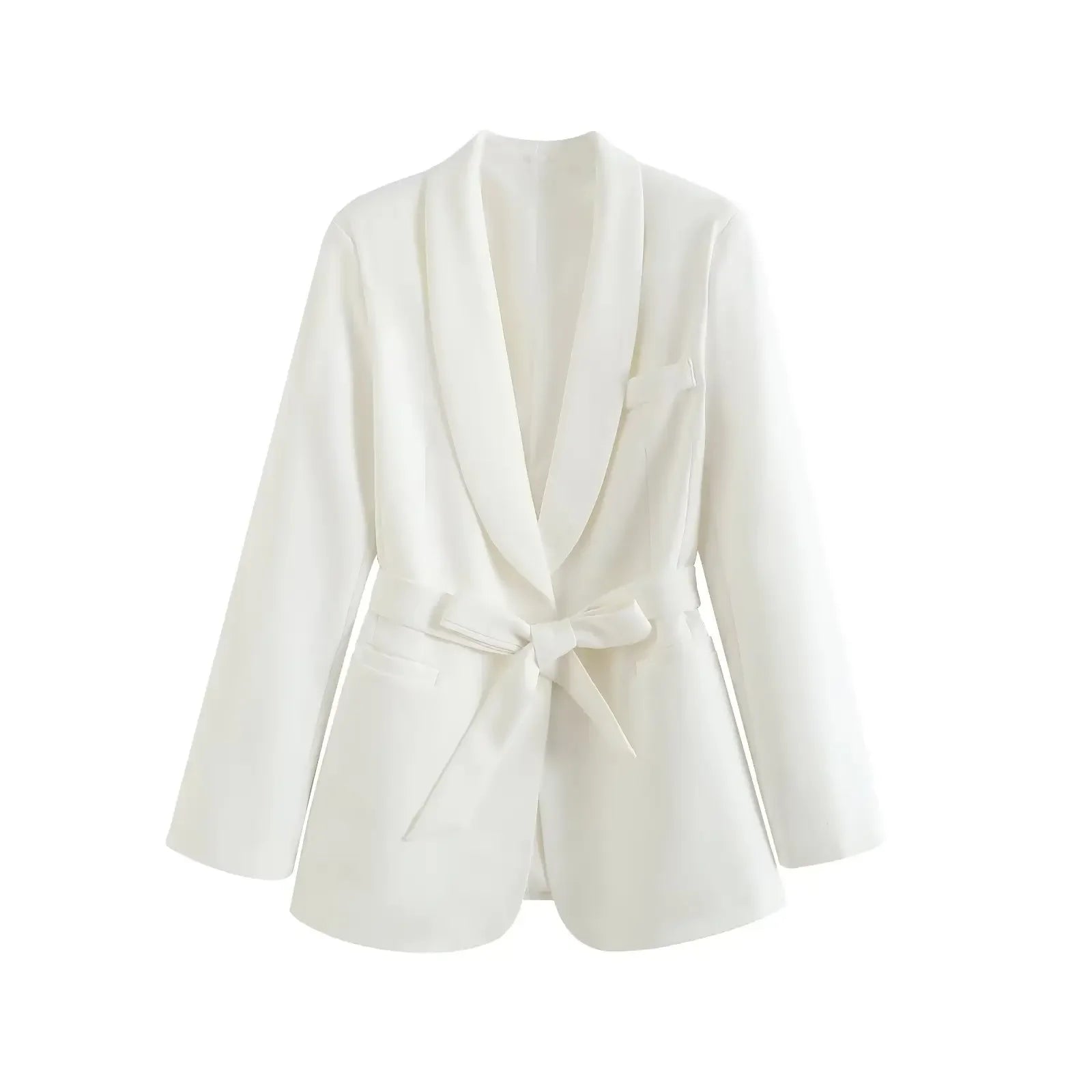 Long Sleeve Belt Bow Blazers Suit Coat Chic Female High Waist Trousers Two Piece Sets