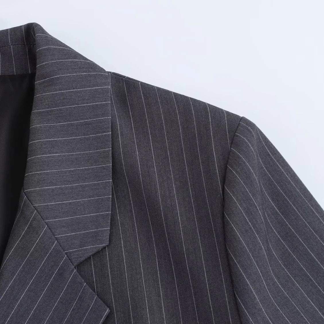 Autumn Winter Loose Fine Stripes Long Sleeve Double-breasted Suit Coat