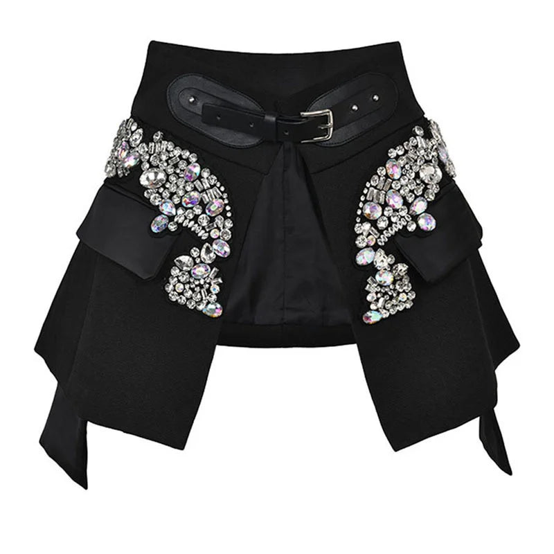 Irregular Rhinestones Mini Half-body High Waist Skirts