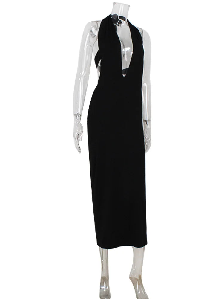 Halter Maxi Deep V-Neck Sleeveless Backless Bandage Bodycon Dress