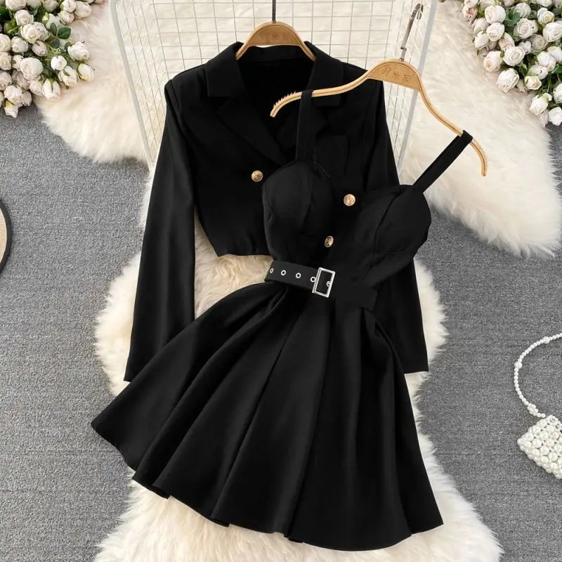 A-line Short Slip Dress Set Two Piece Set