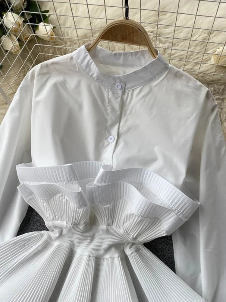 Puff Long Sleeve Pleated Ruffle Y2k Top Blouse