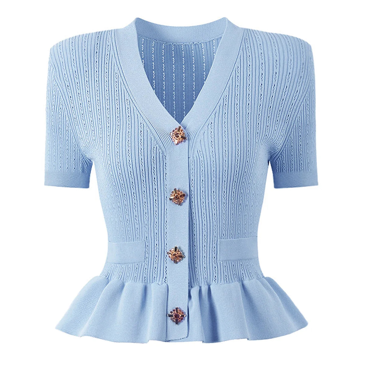 Knitted Two Piece Set Short Sleeve Knitting Cardigan Fishtail Long Skirt Suit