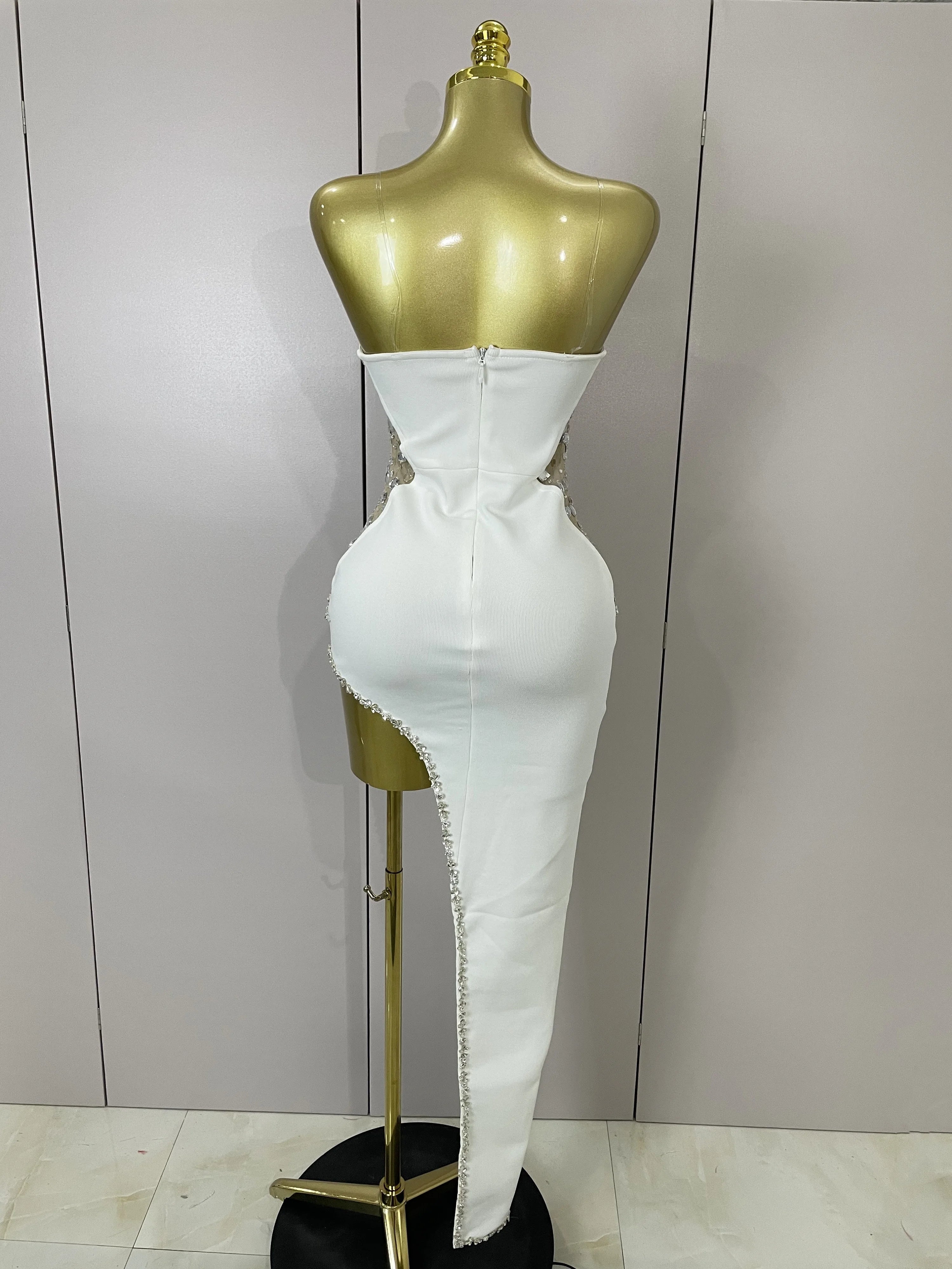 Strapless Shinning Rhinestones Bodycon Bandage Long Dress