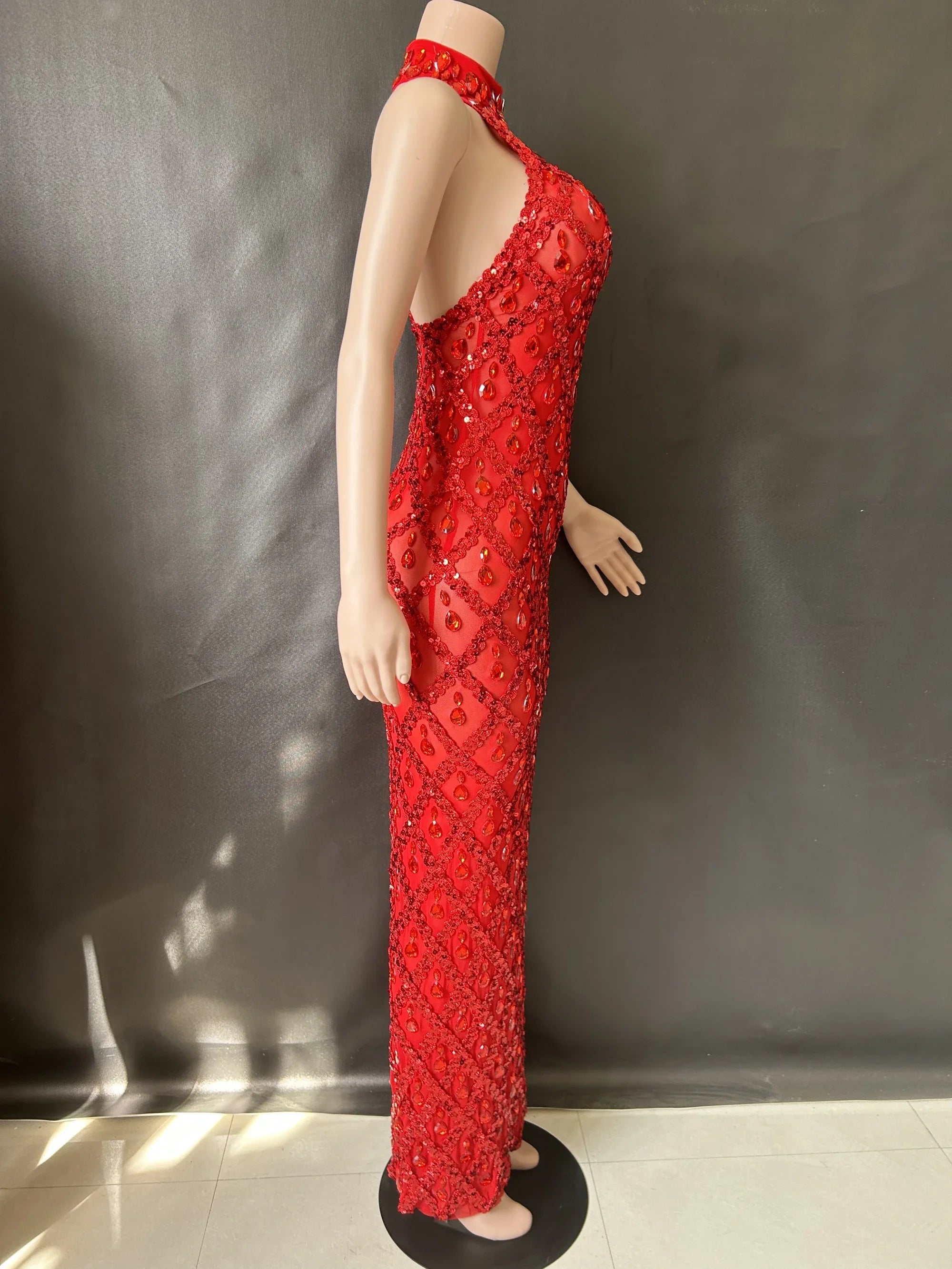 Prom Birthday Dress Transparent Rhinestone Sequins Dress