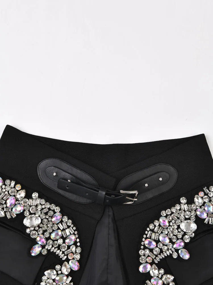 Irregular Rhinestones Mini Half-body High Waist Skirts