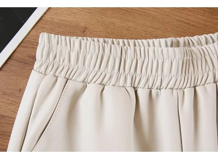 Casual High-waist Loose-fit Leather Shorts