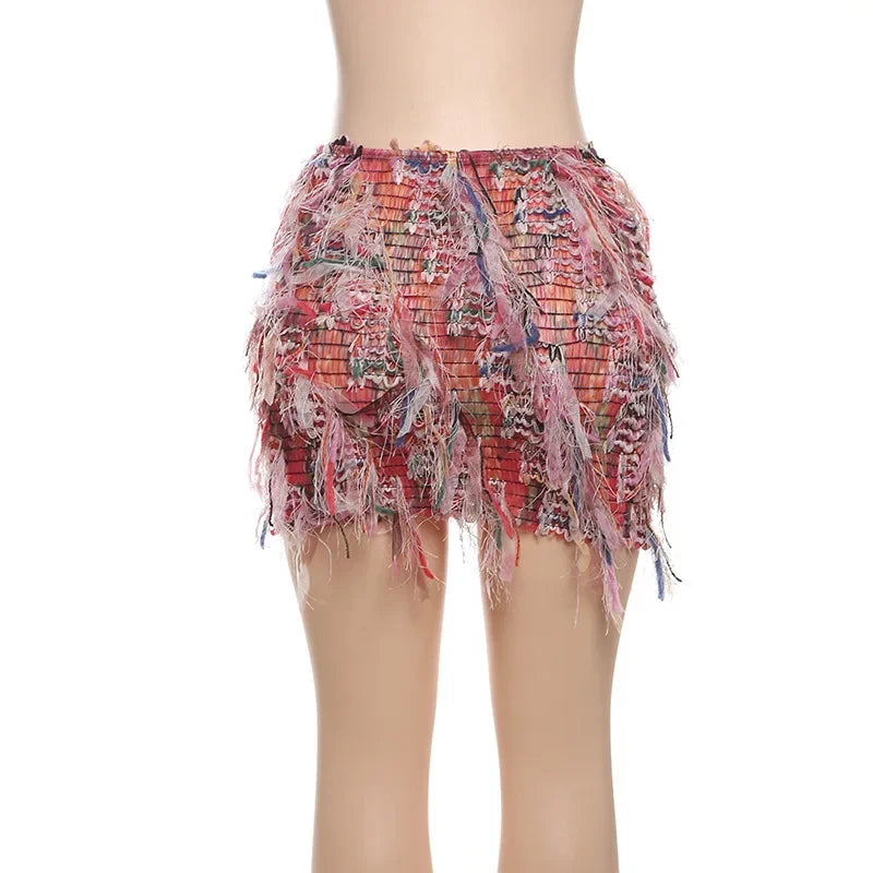Colorful Striped Tassel Mini Skirts