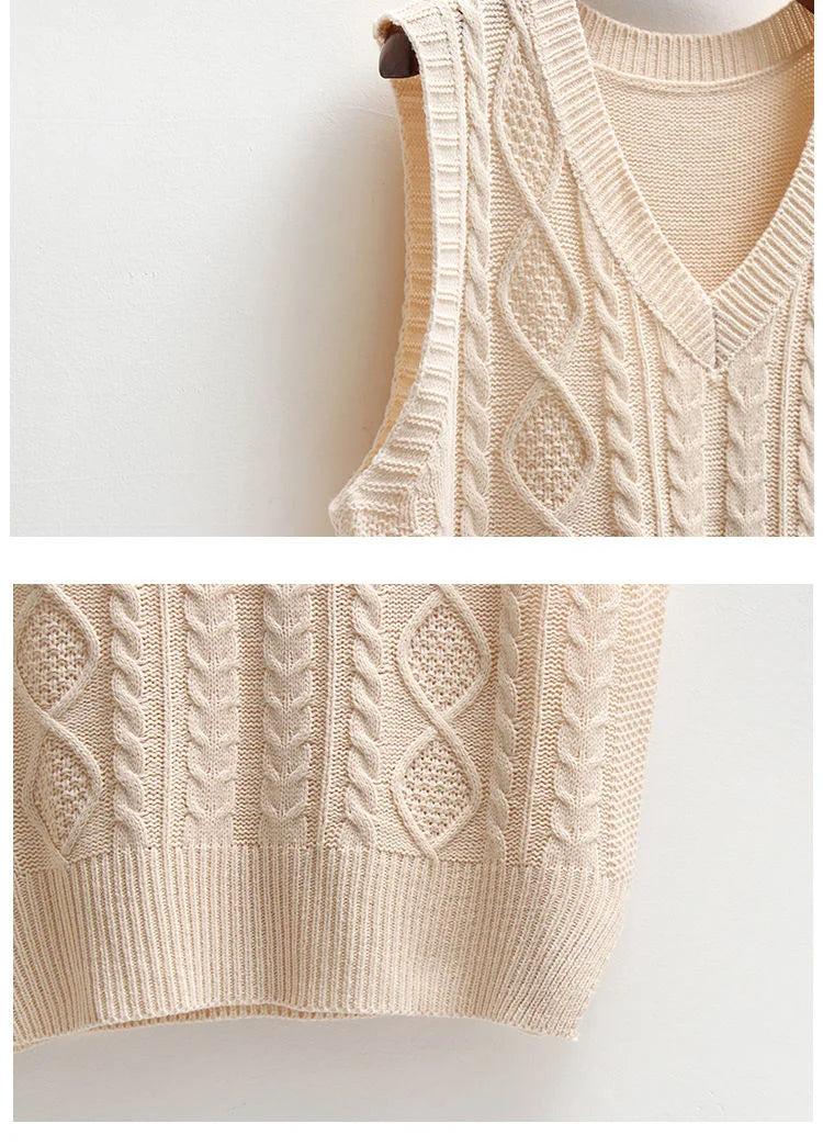 Sleeveless Knitted V Neck Pullovers Jumper Top