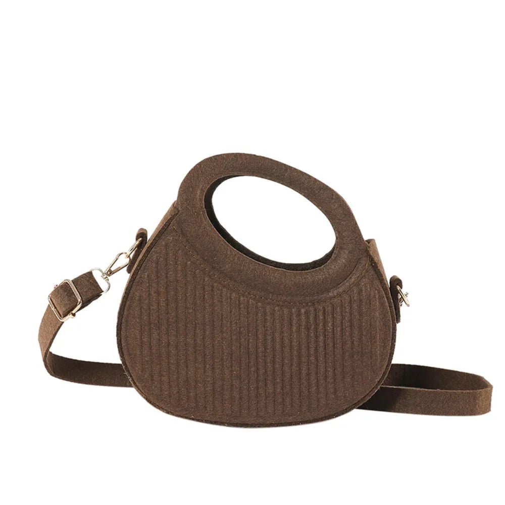 Half Moon Pleated PU Leather Felt Crossbody Handbag