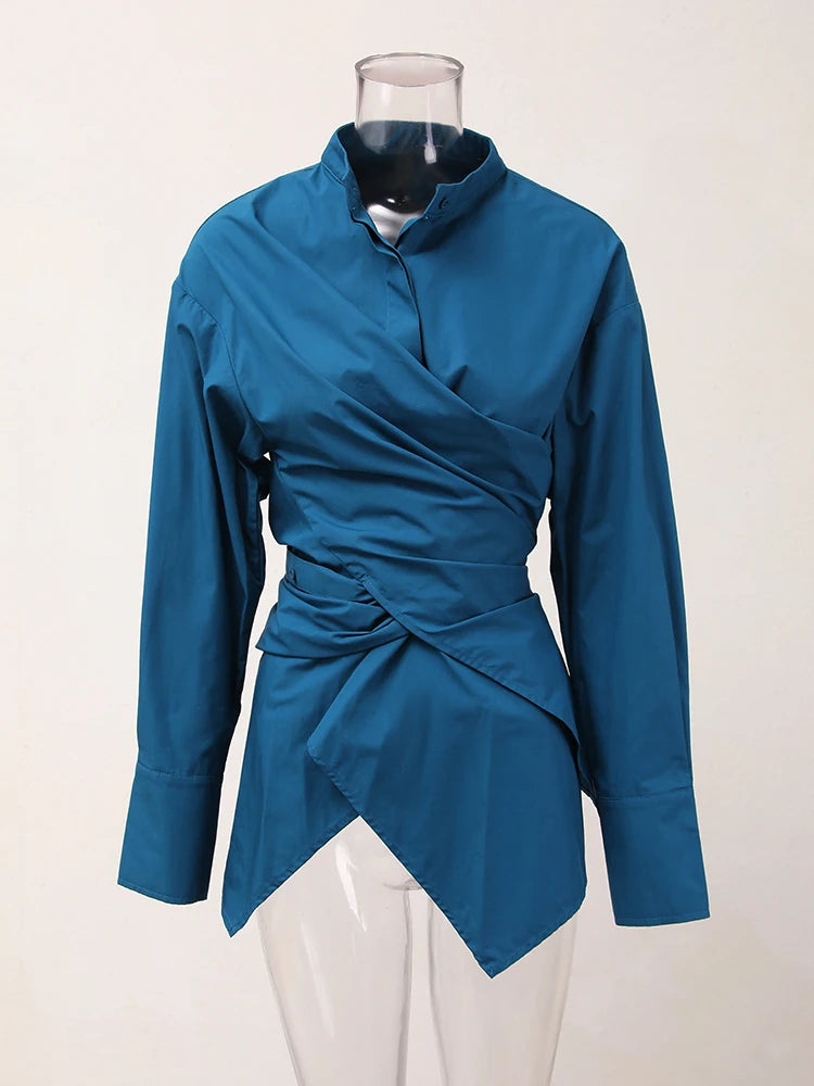 Irregular Cross Button Big Size Women Blouse