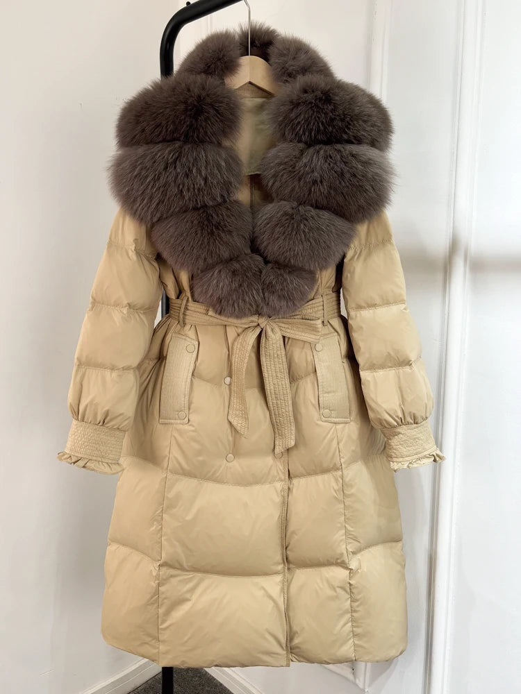 Real Natural Fox Fur Collar Duck Down Coat