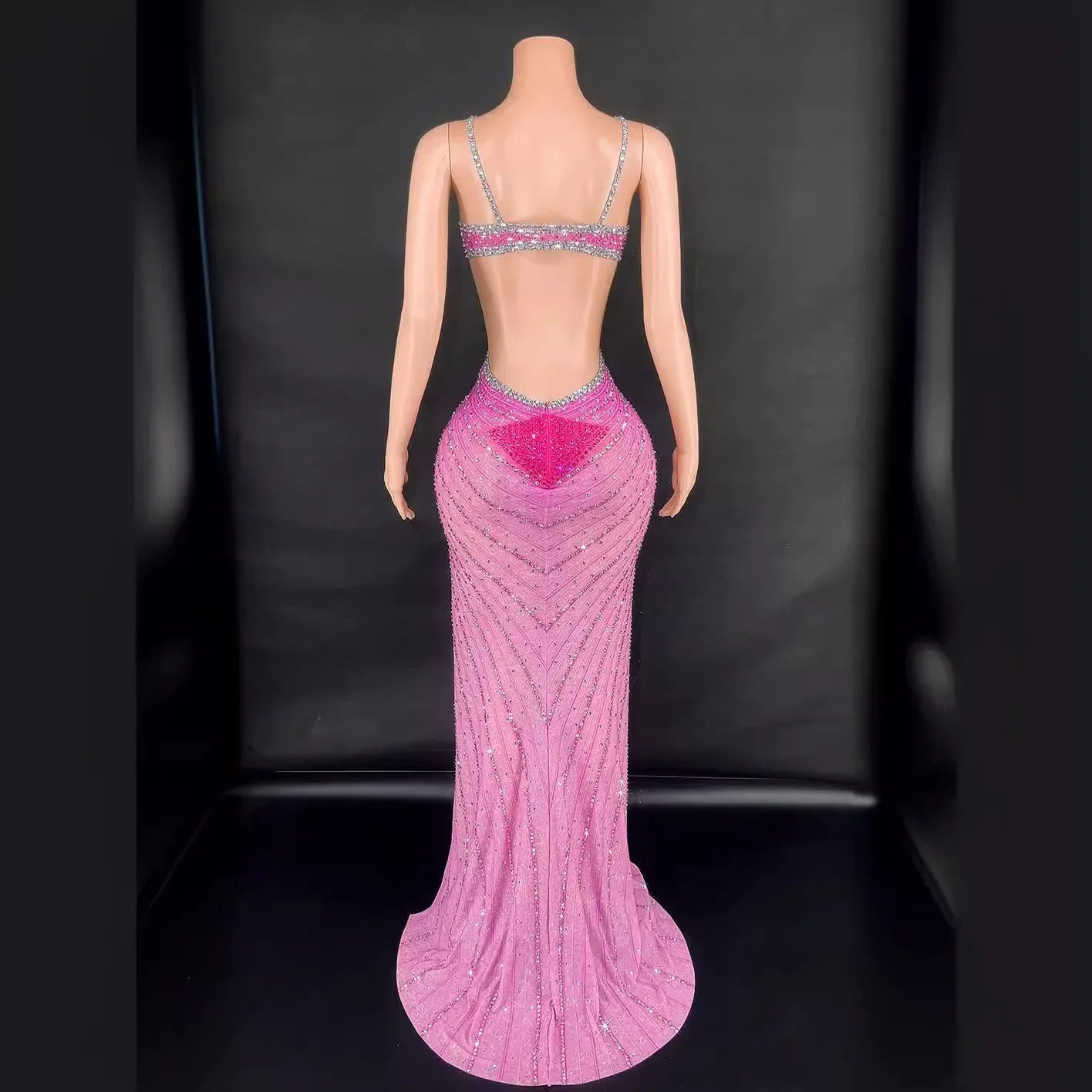 Sleeveless Backless Hollowed Out Diamond Sequin Luxury Dress