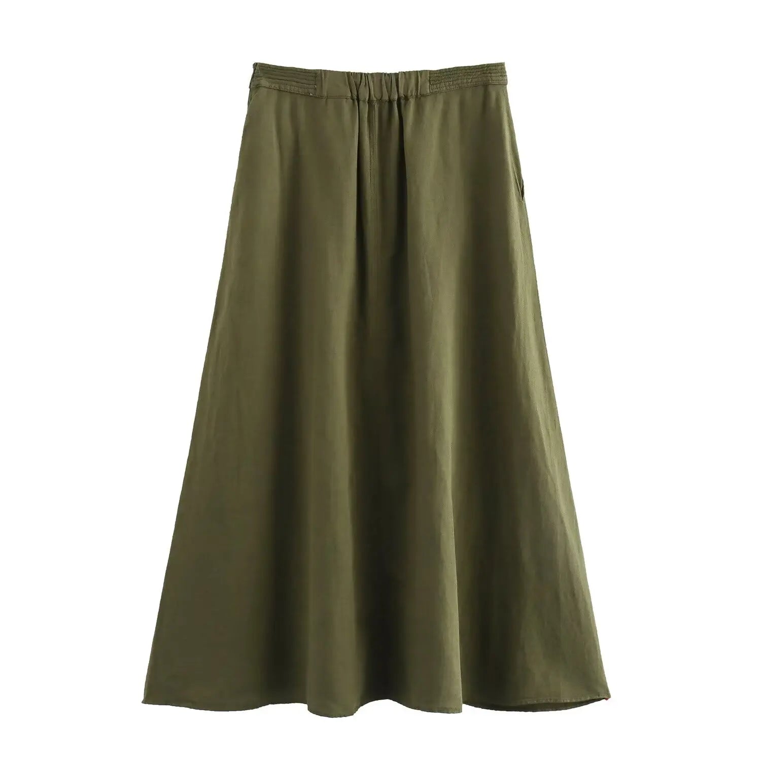 Vintage Linen Blend Midi Chic High Waist Elegant A-line Long Skirt