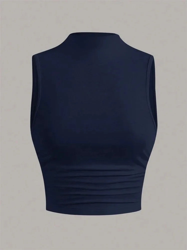 Casual Mock Neck Sleeveless Tank Top