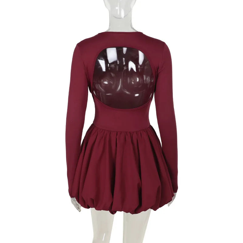 Elegant Autumn Casual Long Sleeve Patchwork Ruffle Mini Dresses