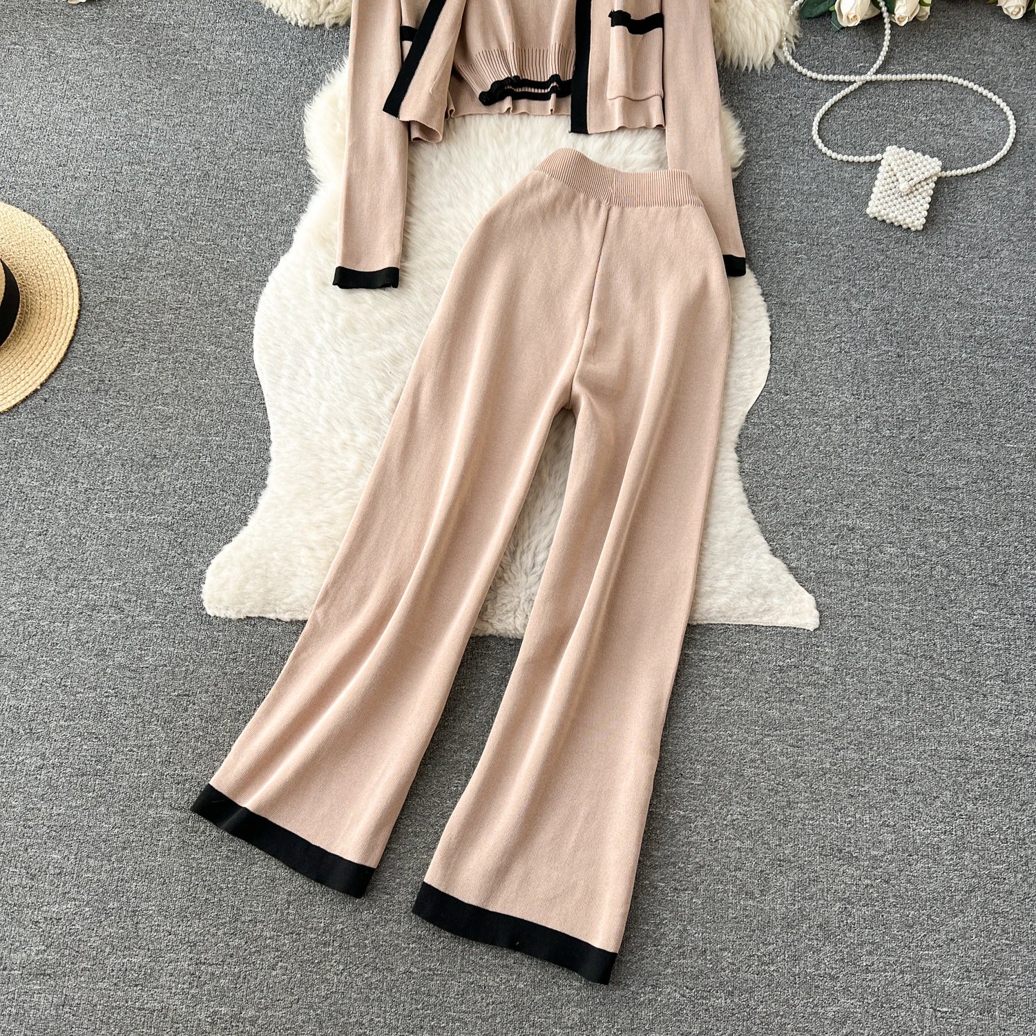 Three Pieces Sets Tank Top+Long Sleeves Short Cardigan+Elastic Long Pants Set