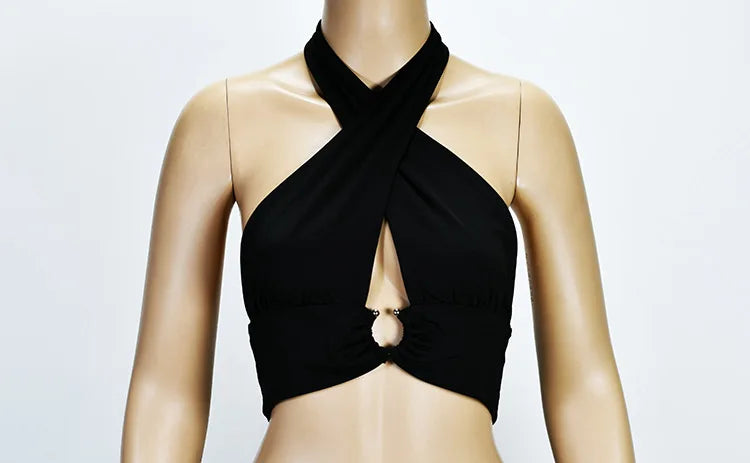 Cross Bandage Backless Halter Bare Midriff Tube Crop Top
