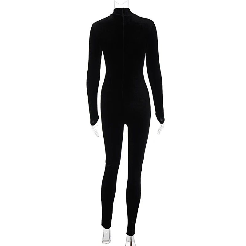 Y2K Long Sleeve O-Neck Bodycon Skinny Zipper Jumpsuit