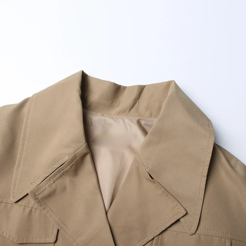 Loose Mesh Stitching Casual High Waist Long Trench Coat