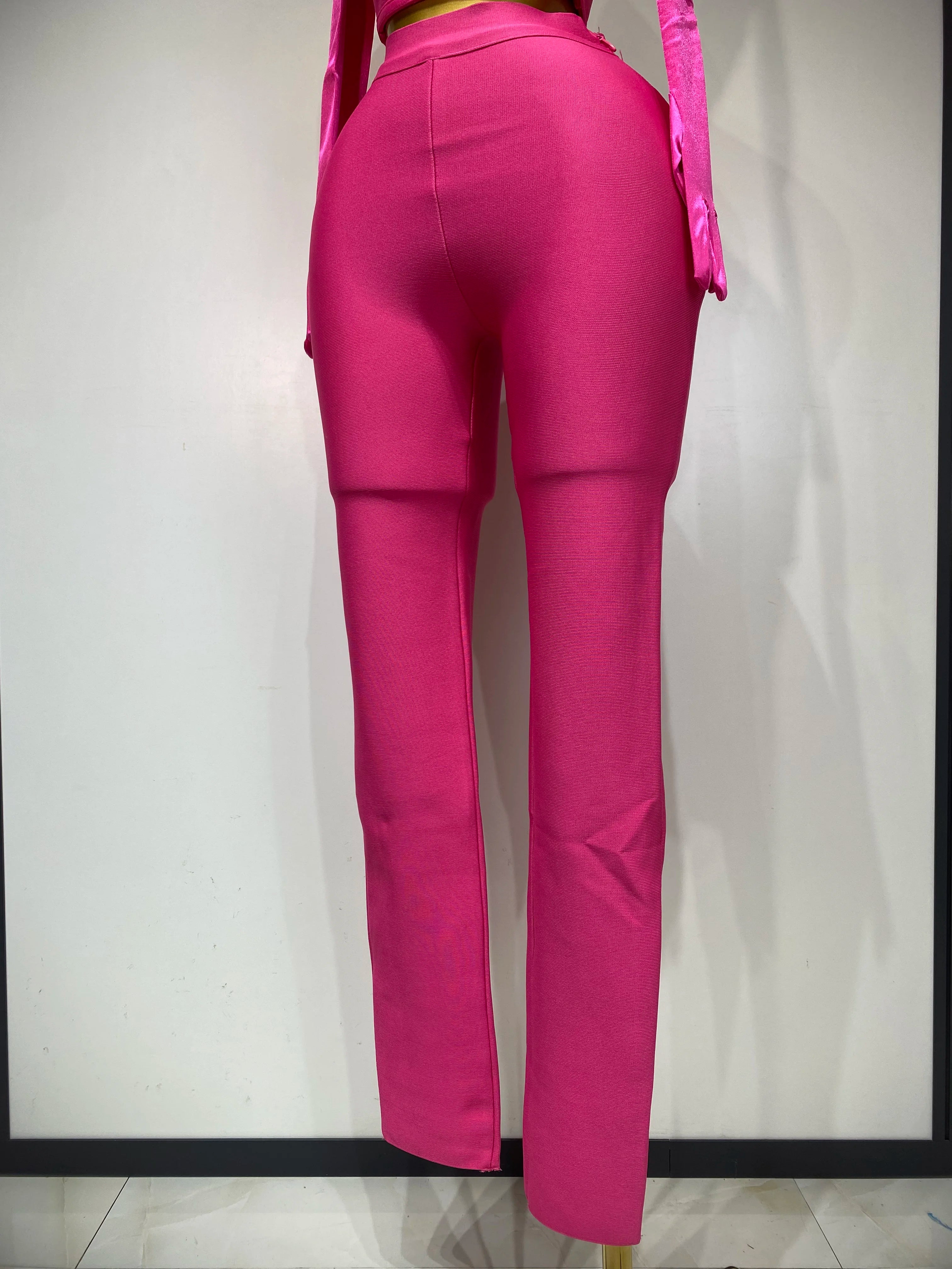 Strapless Backless Hot Pink Glove Pants Bandage Three Piece Suit Birthday Outfit