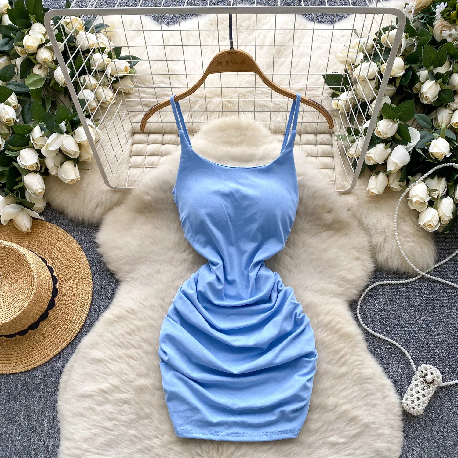 pleated sleeveless slim Vintage pencil dress