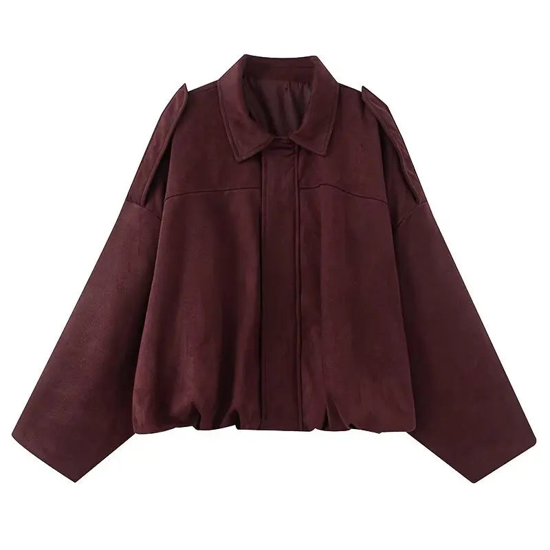 Loose Pilot Faux Suede Long Sleeve Blouse