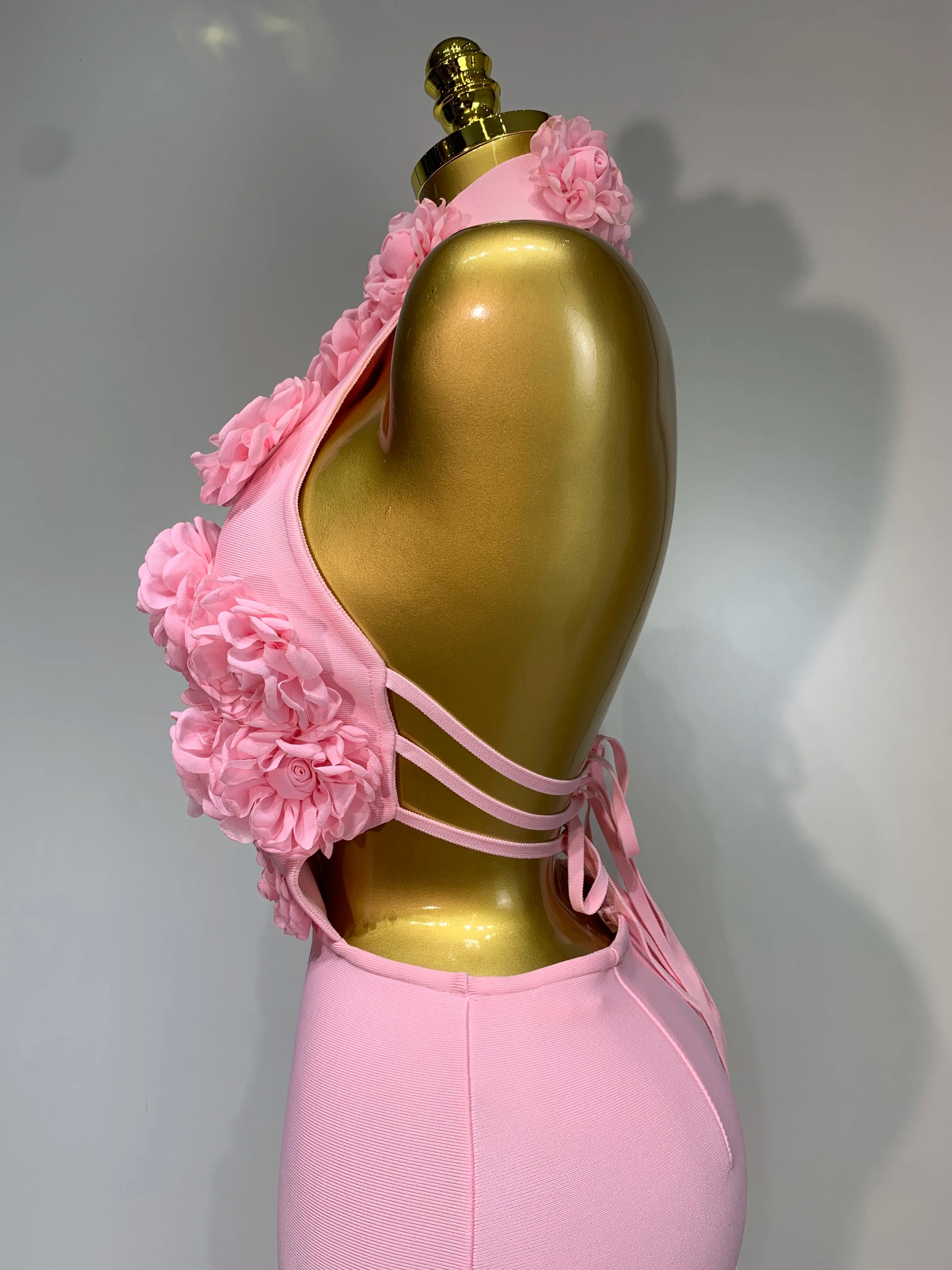Halter Hollow Out Flowers Bodycon Bandage Luxury Dress