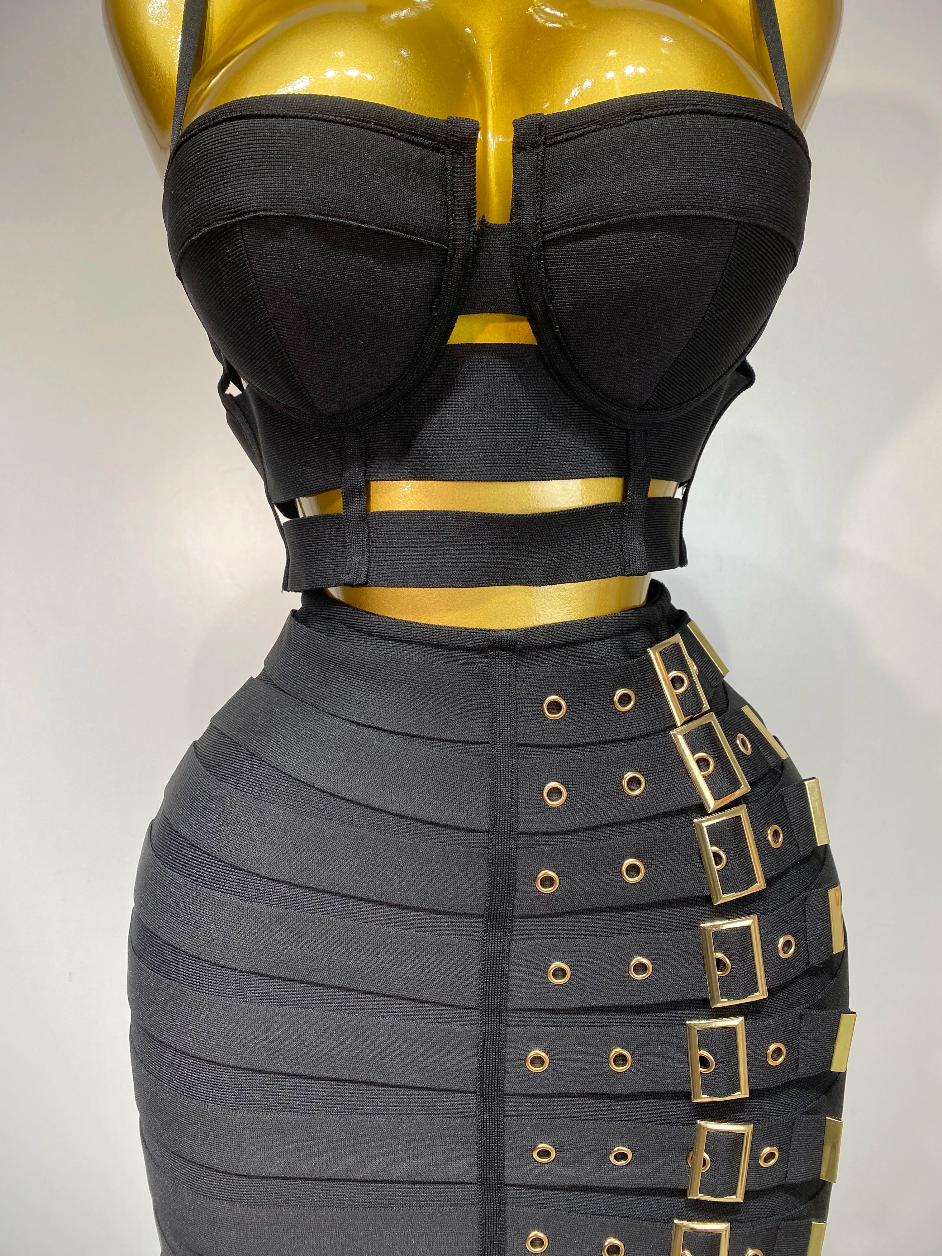 Cut Out Bodycon Bandage Top And Skirt Two Piece