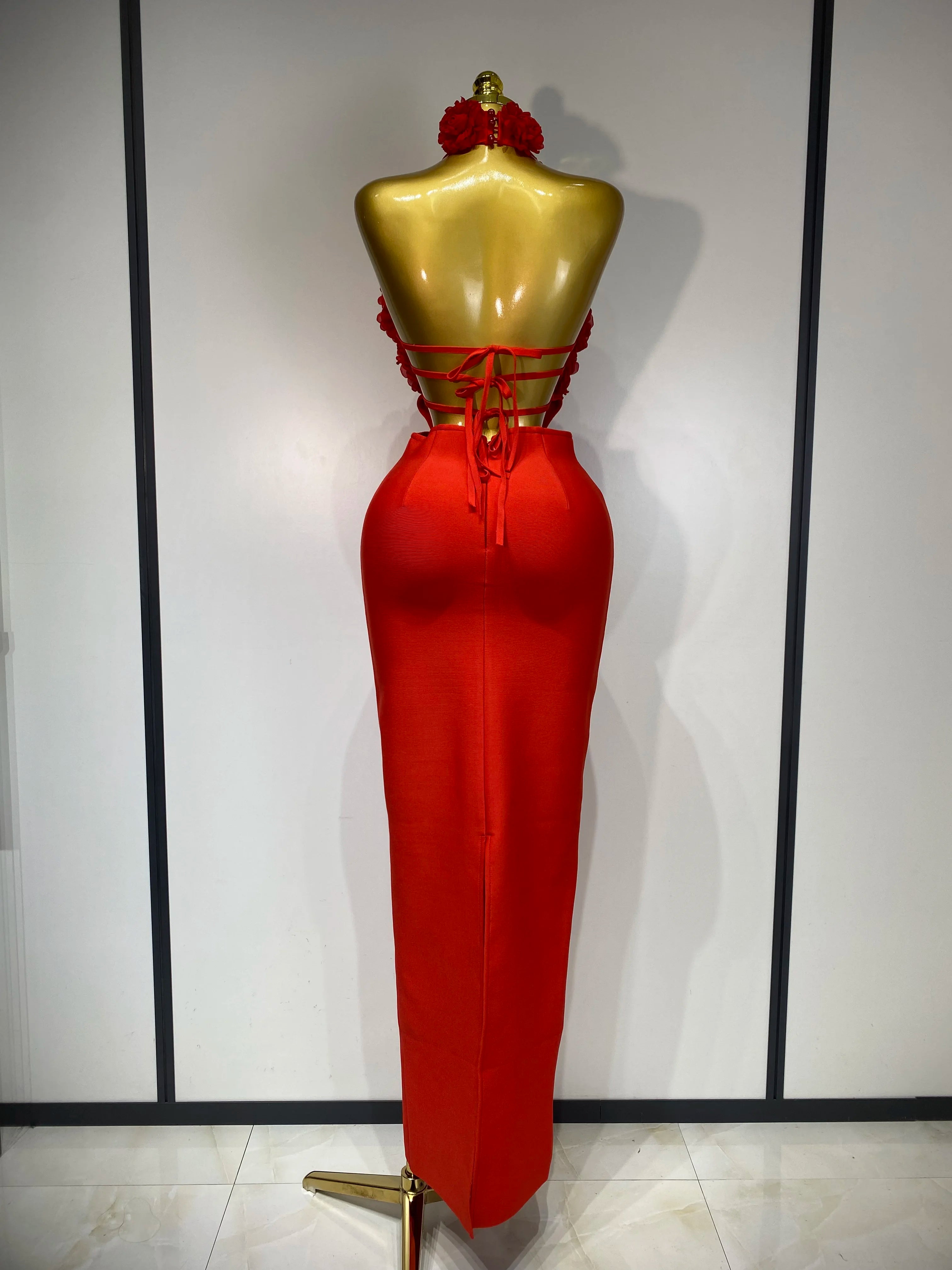 Halter Hollow Out Flowers Bodycon Bandage Luxury Dress