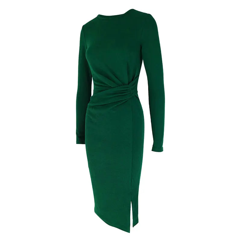 Autumn Long Sleeves O-Neck Split Dress