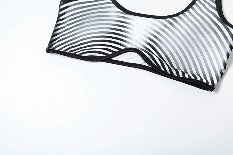 Gradient Stripe Print 2 Piece Set Backless Tank Tops+Leggings Set