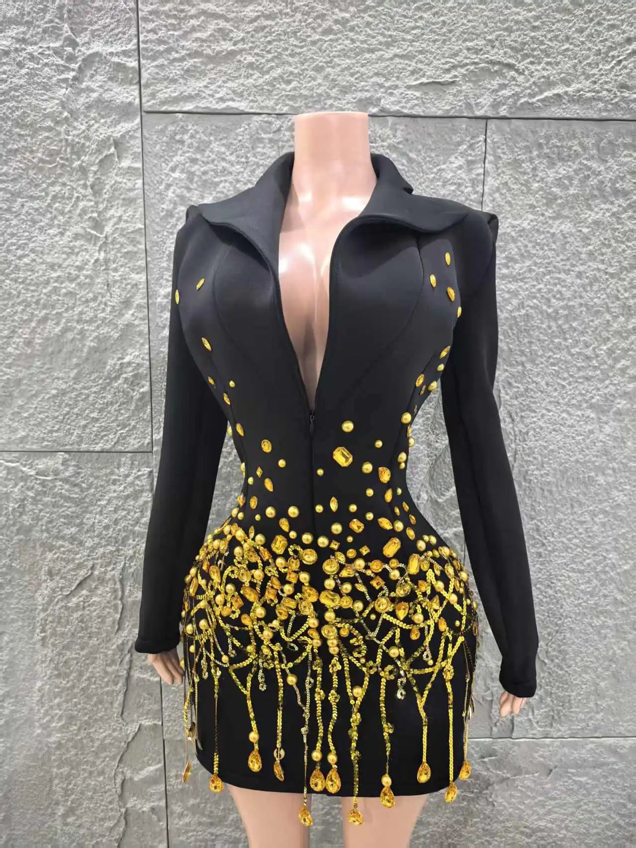 Long Sleeve Deep V-Neck Bodycon Blazer Dress