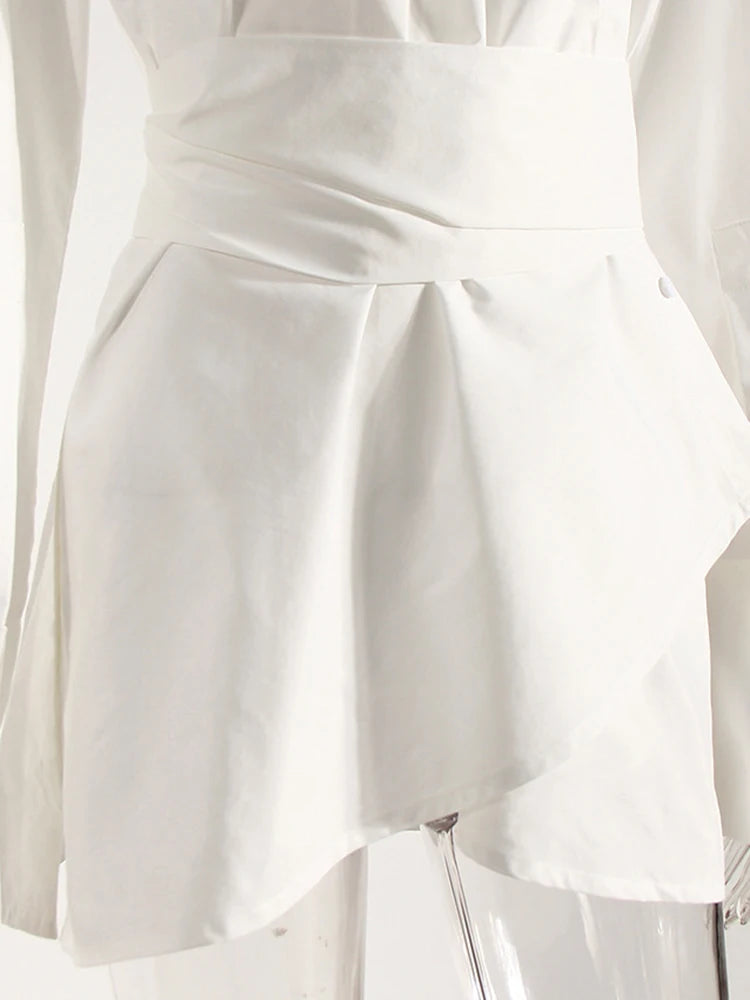 Autumn Irregular Bandage Slit Women's Shirt Dress