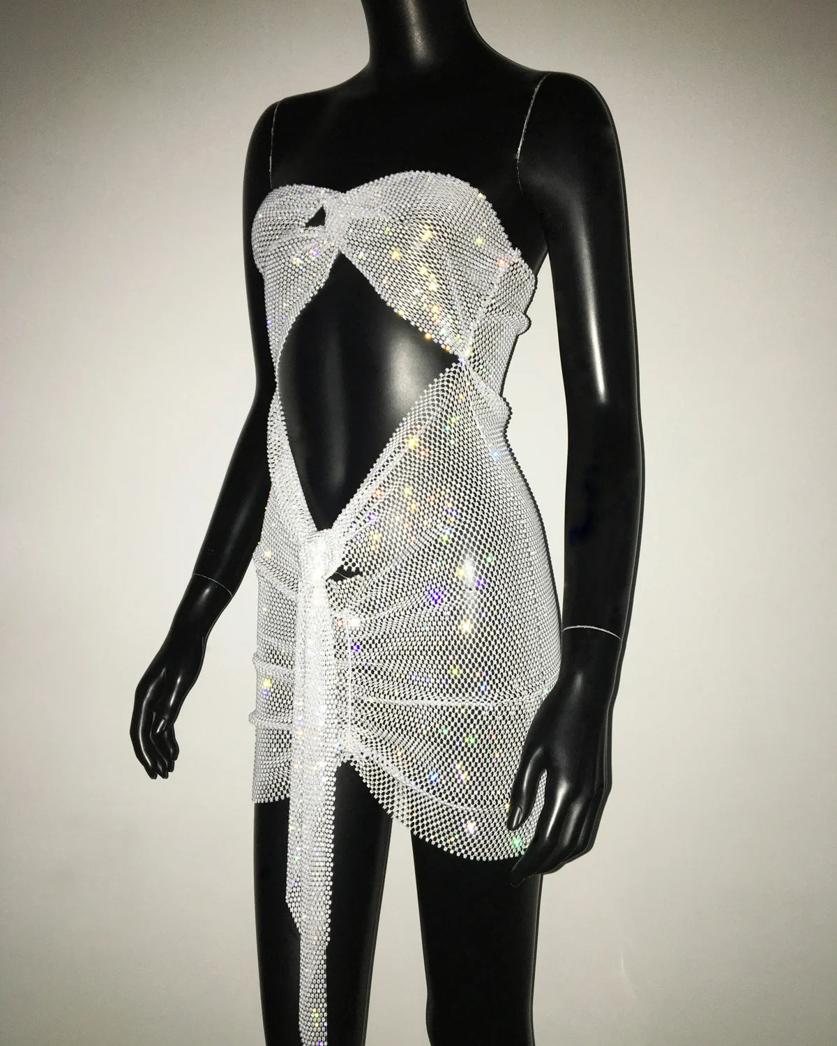 Shiny Rhinestone Backless Hollow Out See Through Party Dress