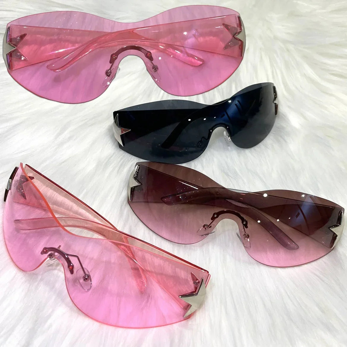 Rimless Y2K Sunglasses Oversized Trendy Wrap Around Sunglasses Punk One Piece Goggles