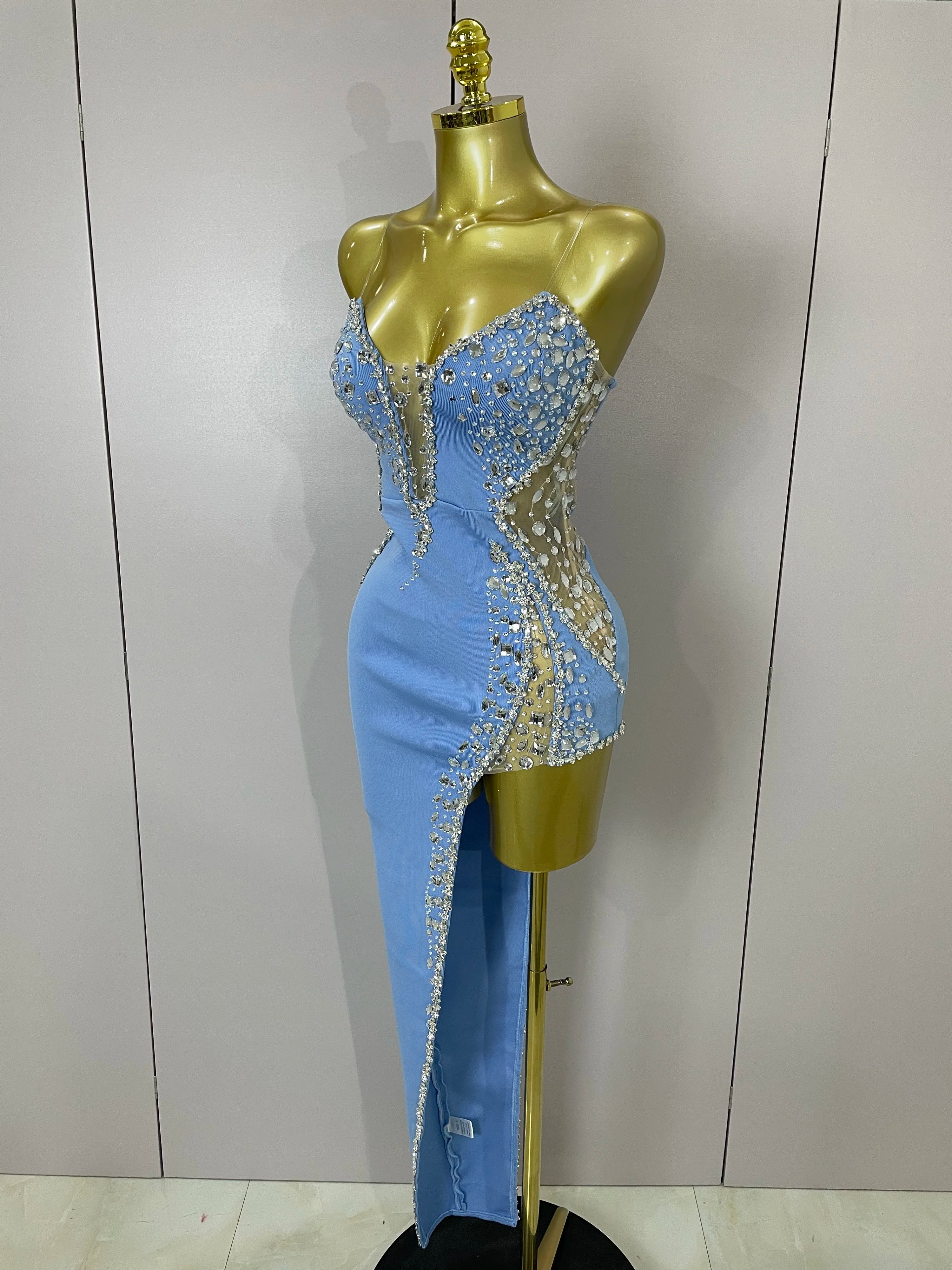 Strapless Shinning Rhinestones Bodycon Bandage Long Dress