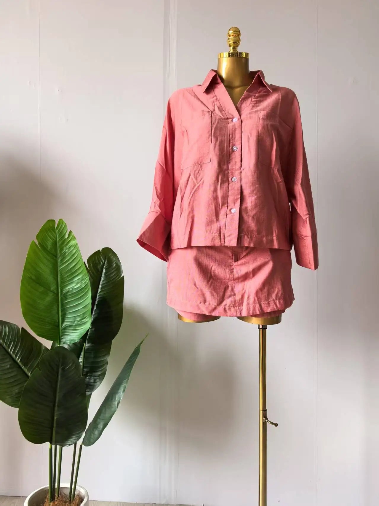 Full Sleeve Turn-down Collar T-shirt and Skirts Shorts Chic Two 2 Piece Sets